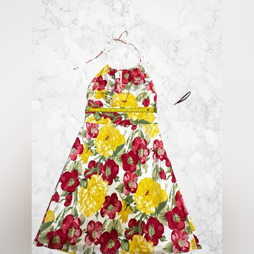 Ann Taylor LOFT Petite Silk Floral Halter Dress 2P Yellow Red - Picture 5 of 9